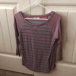 Gray and Pink Striped Baseball Tee